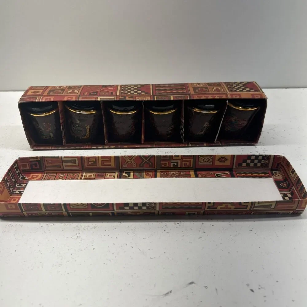Lot Of 6 Vintage Ecuador Guayaquil Shot‎ Glasses W/ Hand Tooled Leather Sleeves